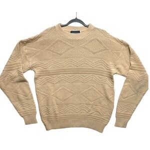 Kenneth Roberts Sweater Mens Medium Beige Knit Cotton Cable Fisherman Pullover